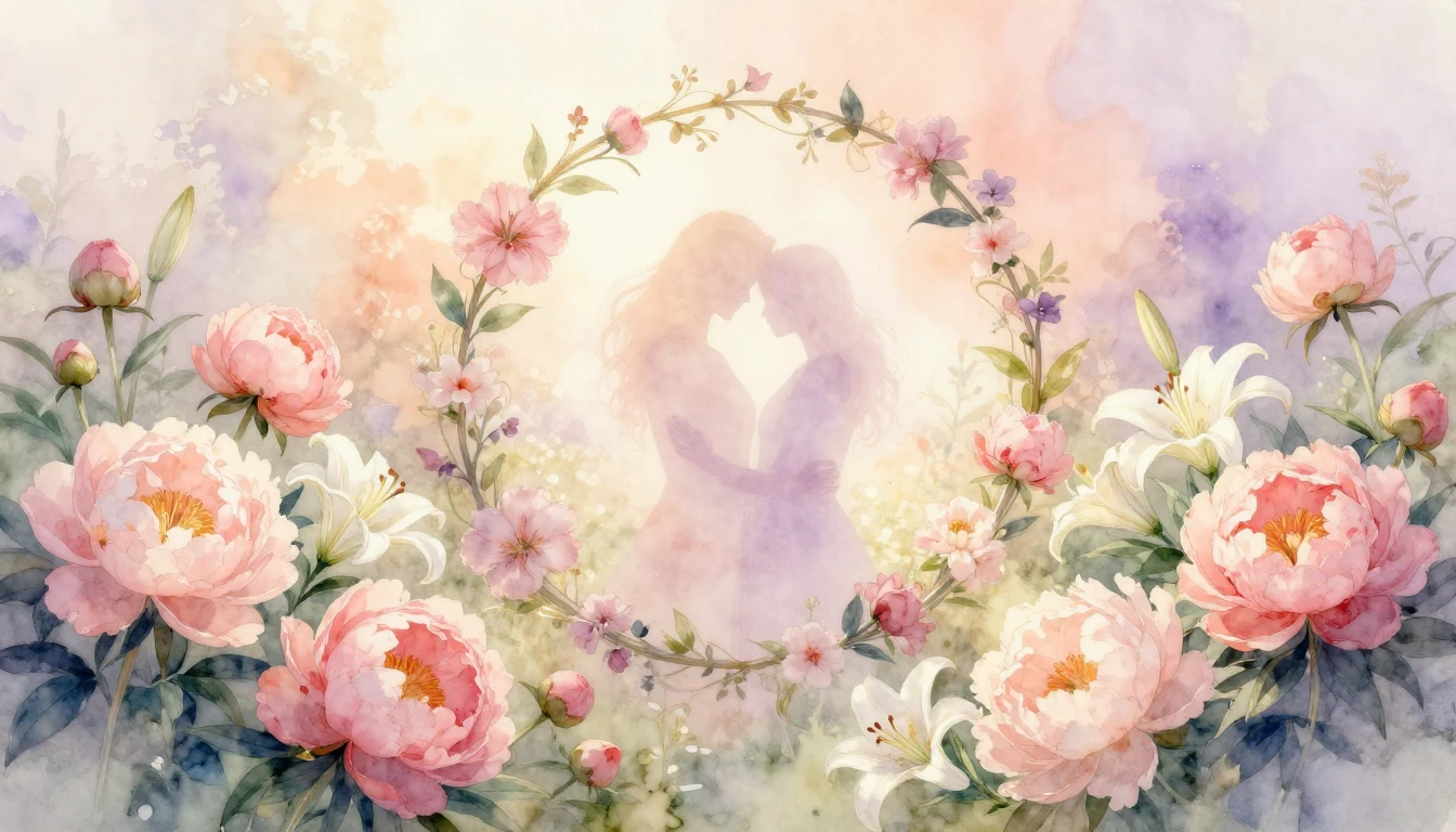 A soft and ethereal watercolor painting depicting a blooming...