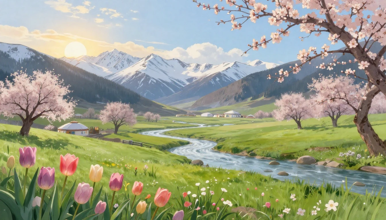 A breathtaking landscape of a lush green valley at sunrise d...