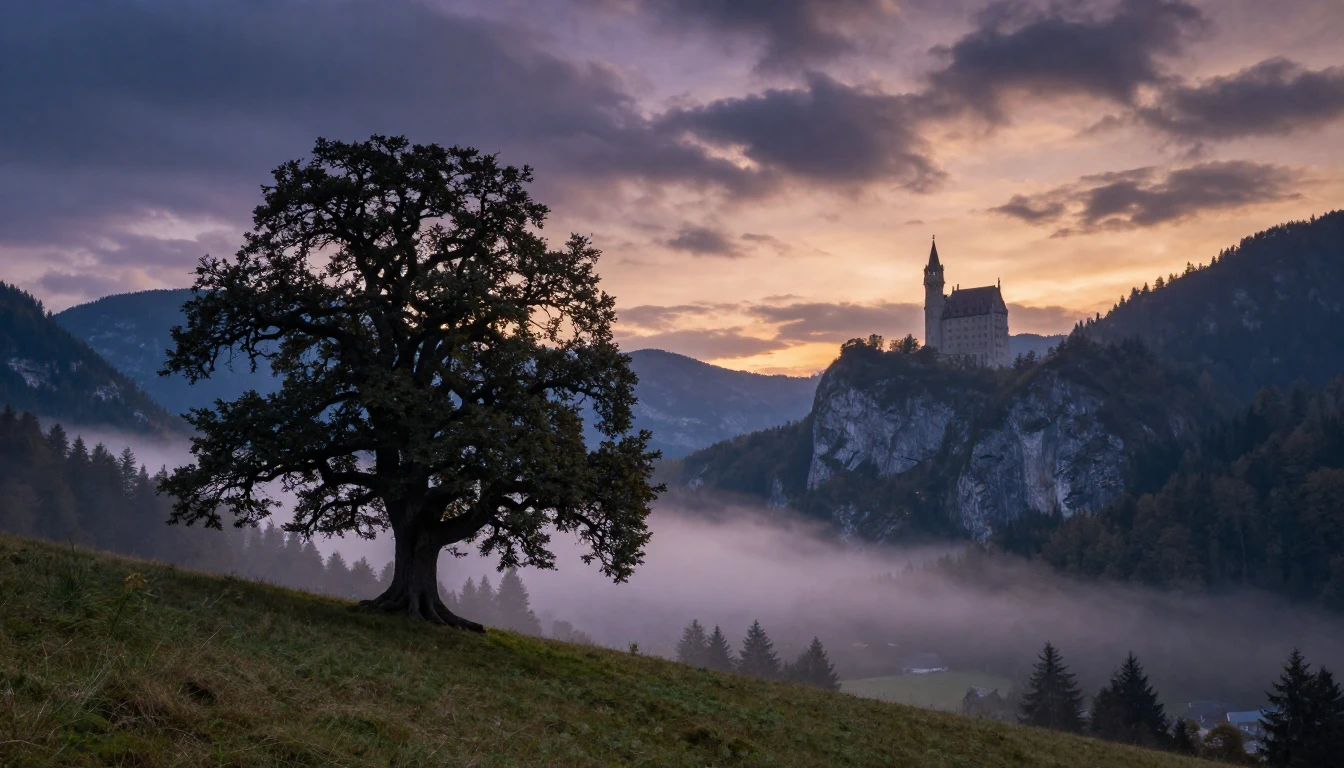 A breathtaking landscape of the German Alps at twilight. In ...