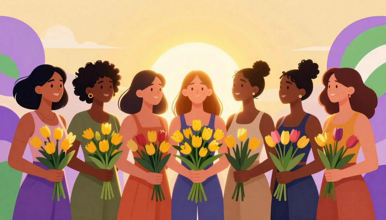 A vibrant digital artwork featuring a diverse group of women...
