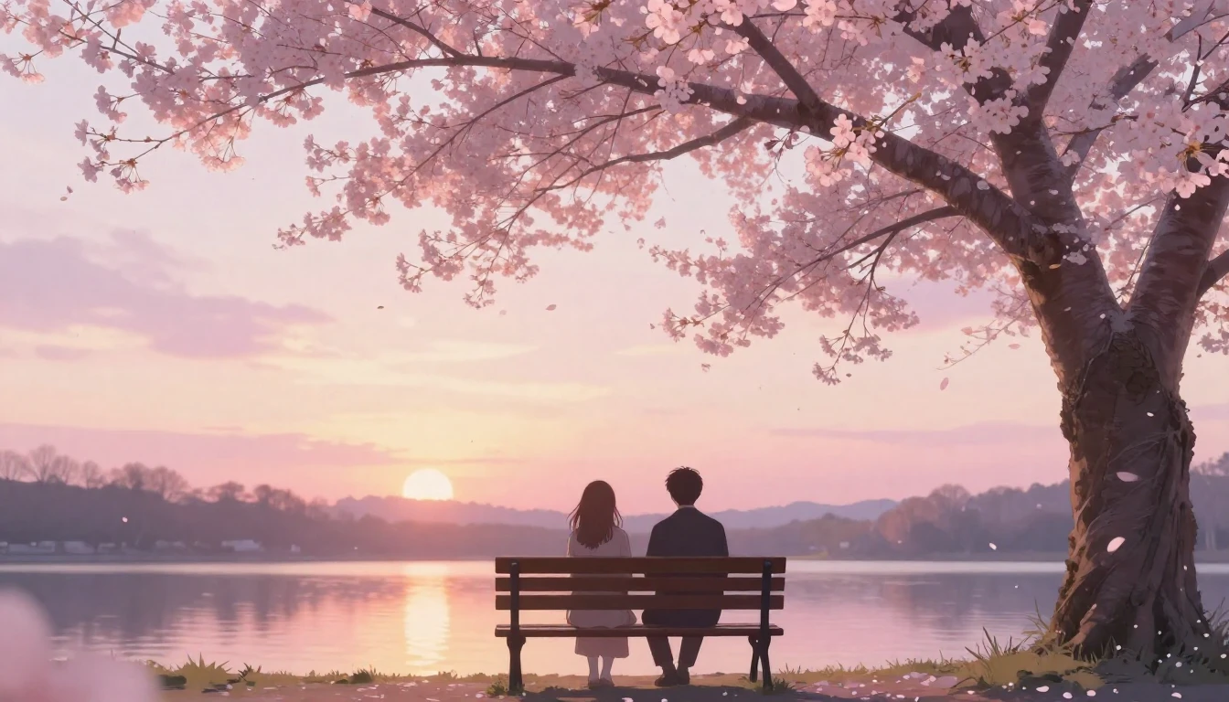 A soft and dreamy scene featuring two delicate silhouettes s...