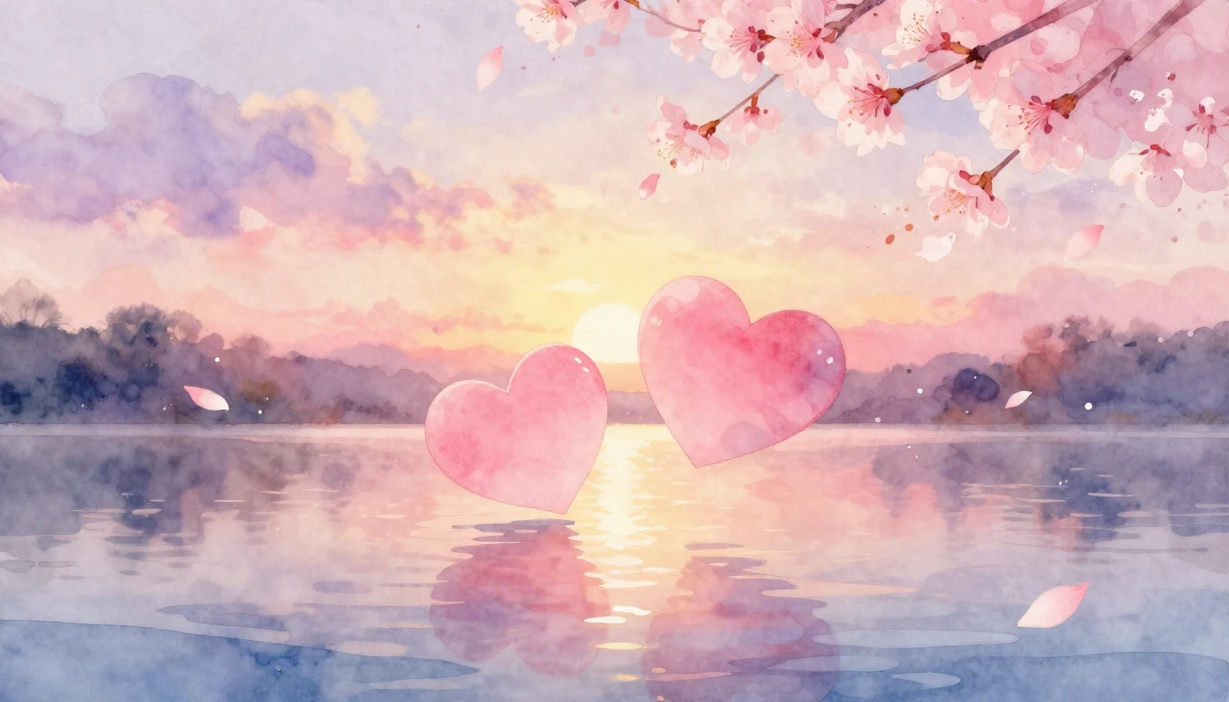 A beautiful watercolor painting of two stylized hearts float...