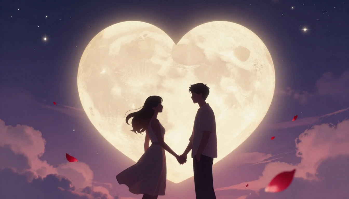 A romantic digital art illustration of a couple holding hand...