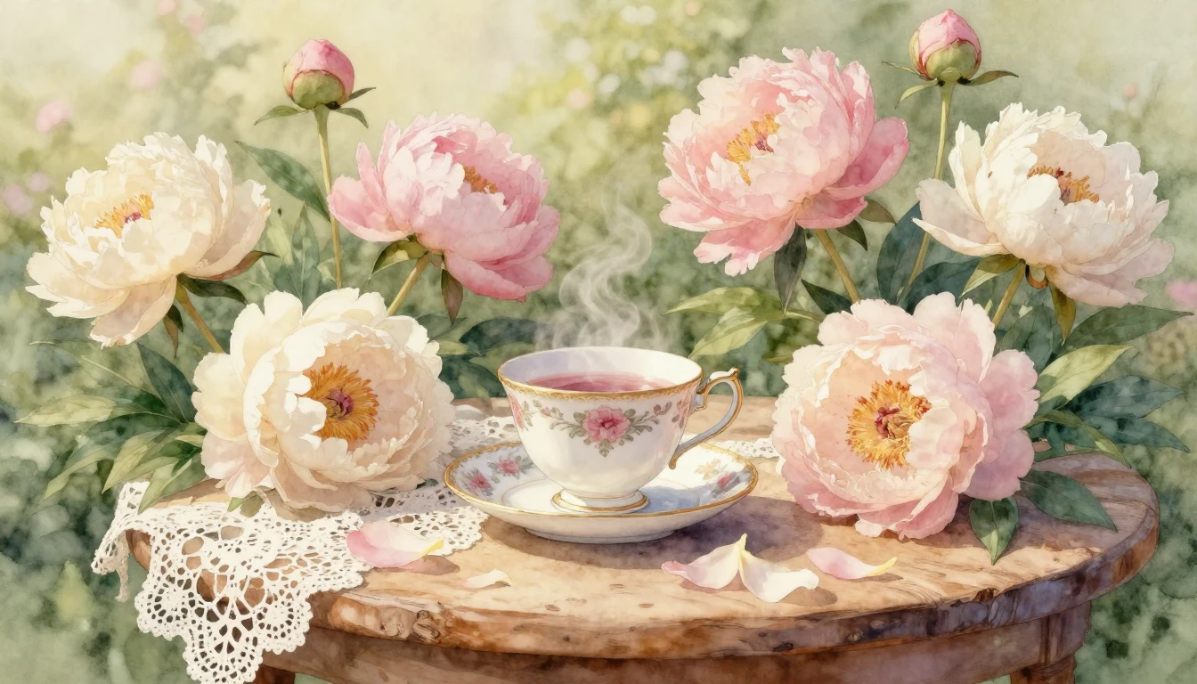 A beautiful and soft watercolor painting of a sun-drenched g...