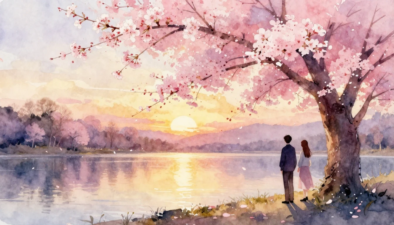 A beautiful watercolor painting of two silhouettes standing ...