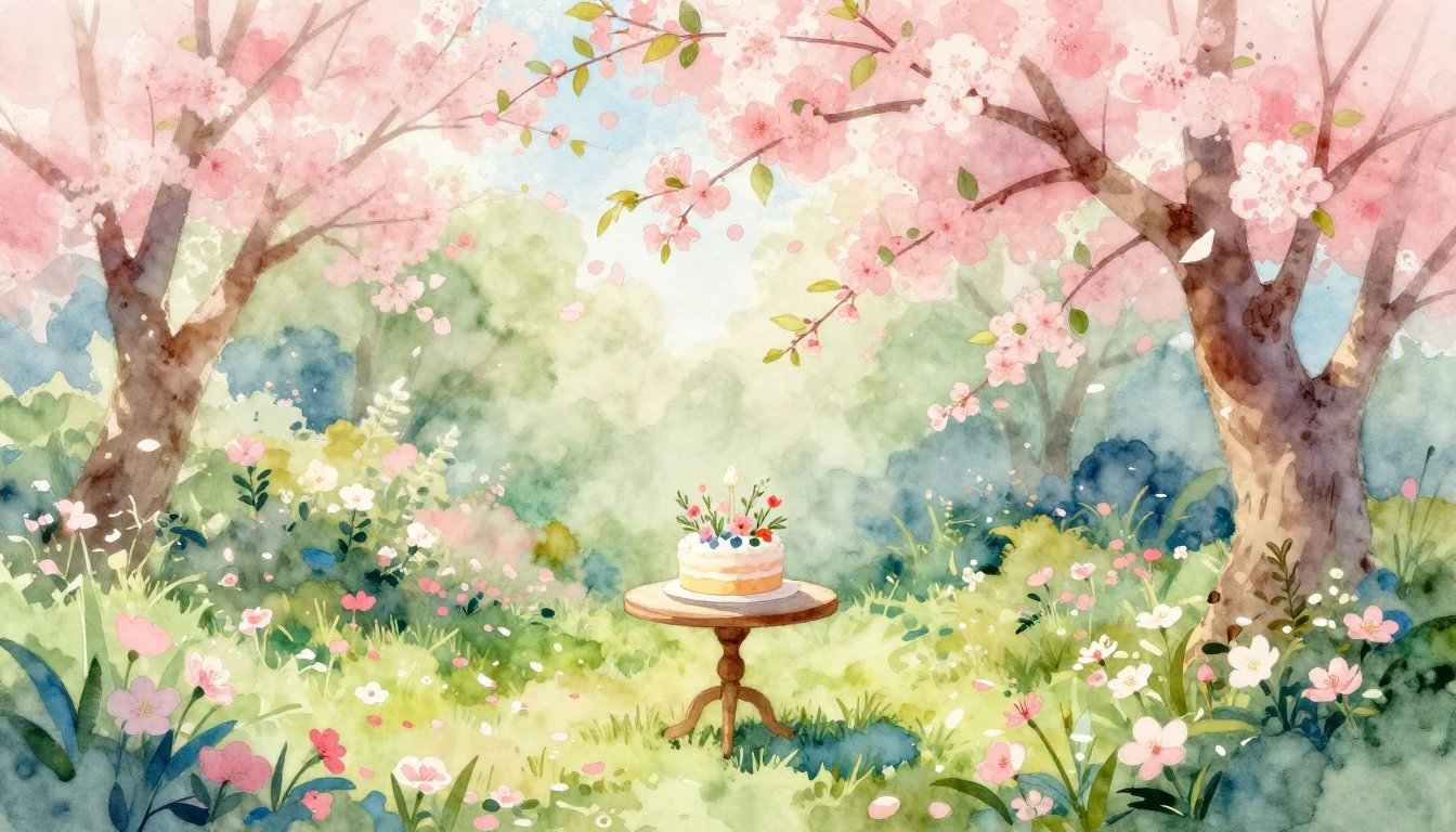A beautiful watercolor painting of a lush spring garden in f...
