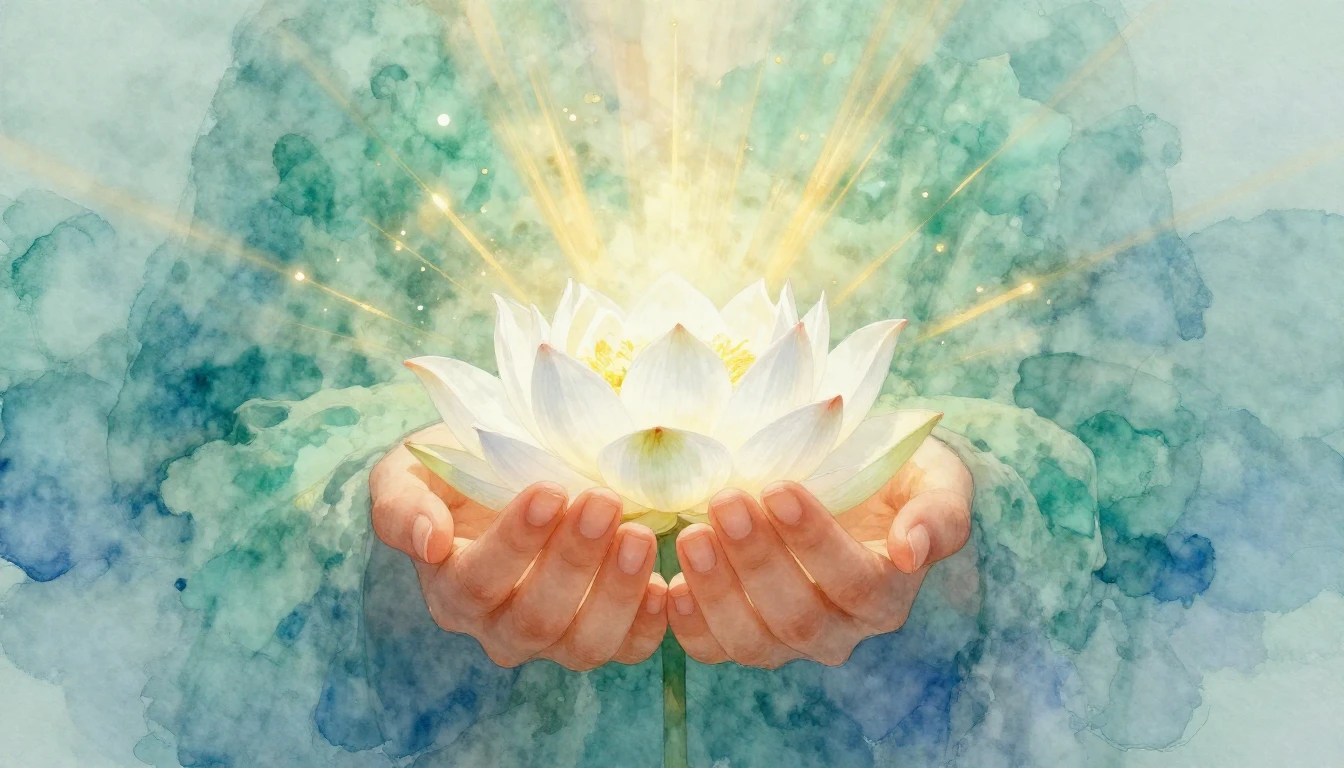 A soft watercolor painting depicting a pair of gentle, glowi...