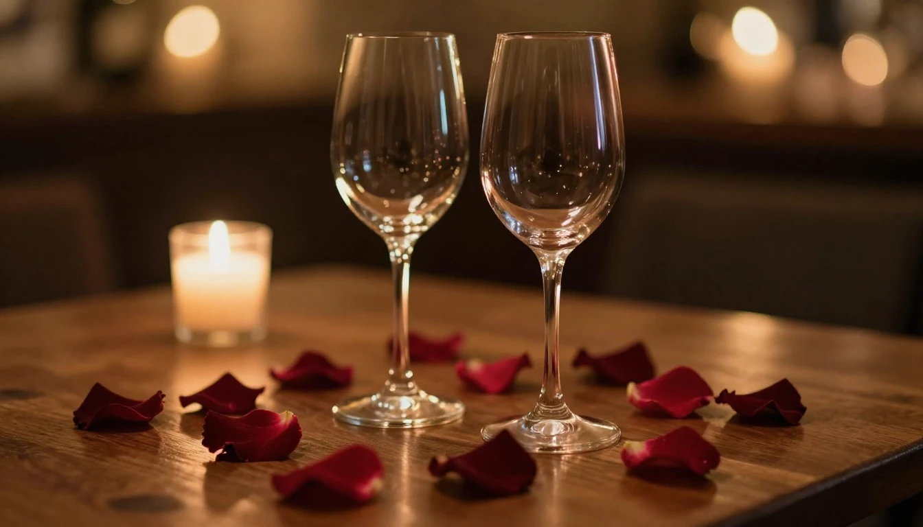 A romantic and atmospheric scene featuring two elegant wine ...