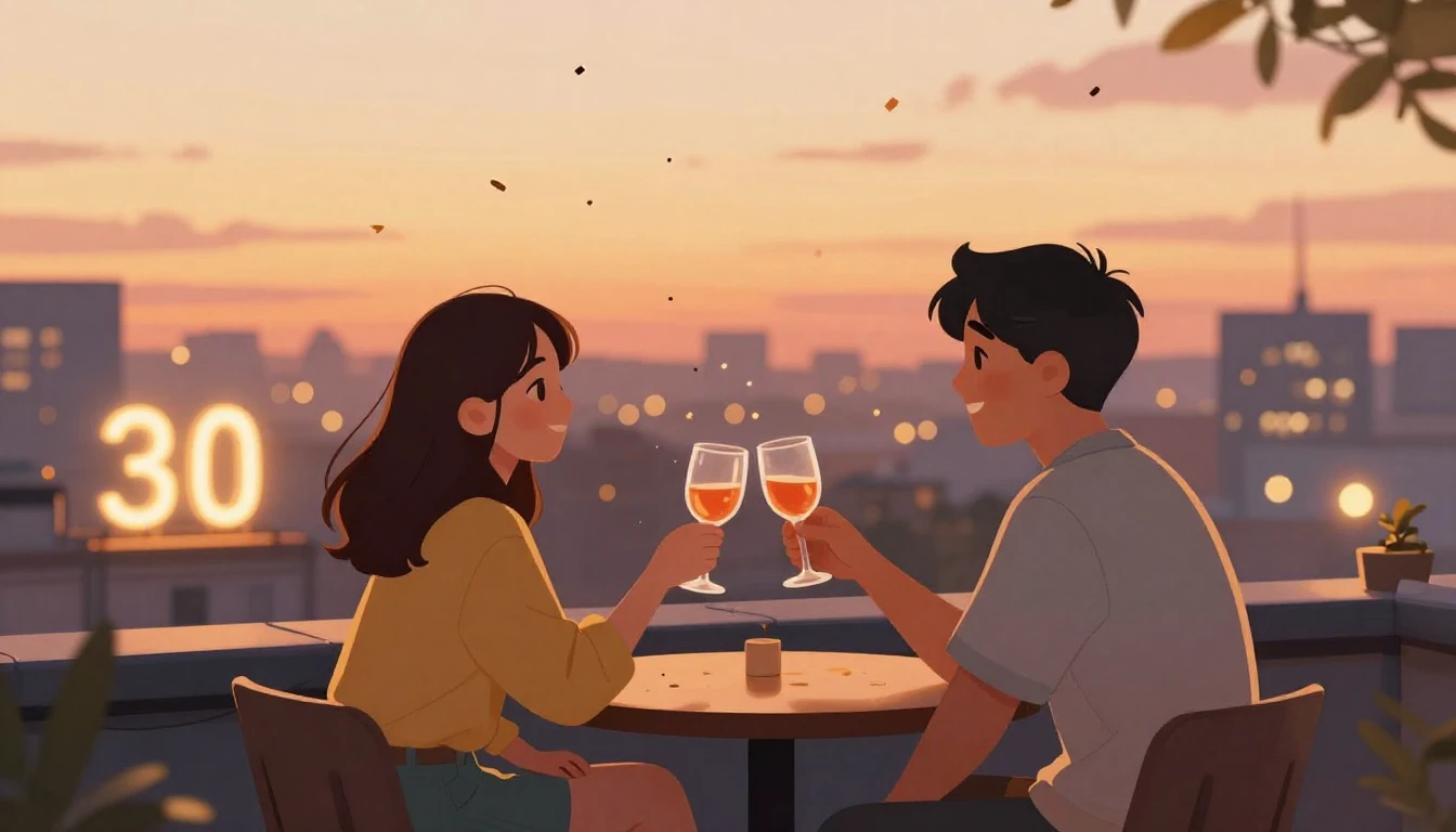 A warm and nostalgic digital art illustration of two best fr...