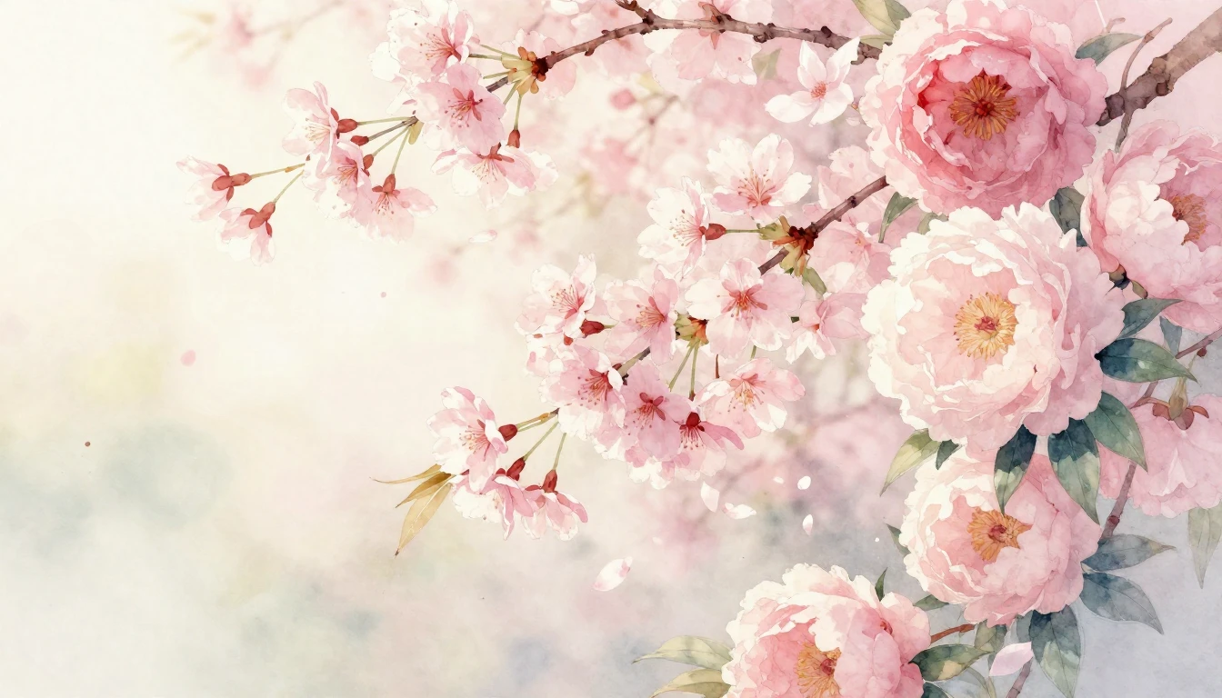 A delicate watercolor painting of blooming cherry blossoms a...