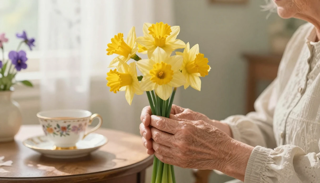 A heartwarming close-up illustration of an elderly woman's w...