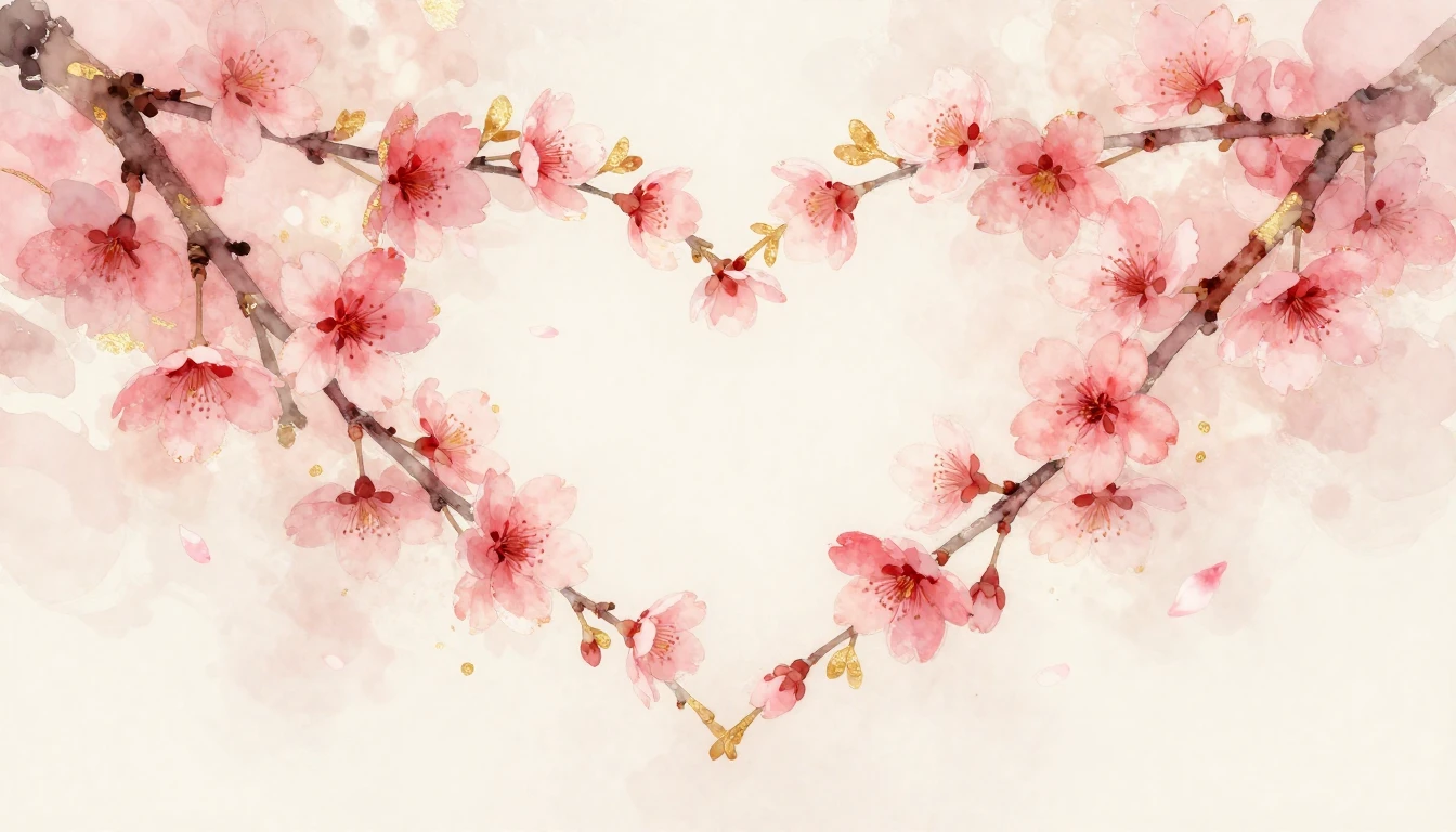 A delicate watercolor painting of two intertwined cherry blo...