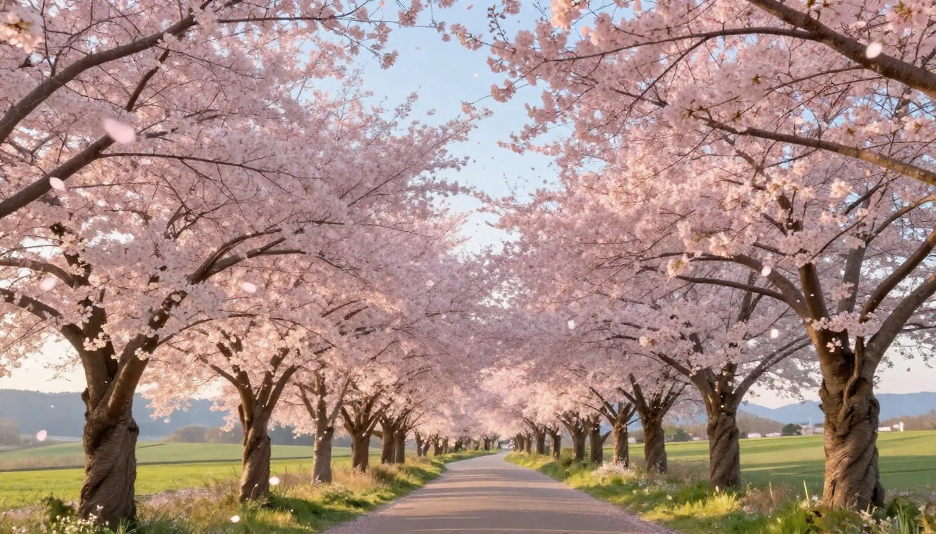 A breathtaking landscape of a winding path through a grove o...