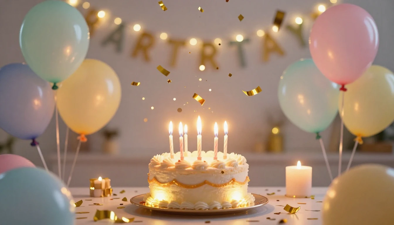 A highly festive and joyful birthday celebration scene. A be...