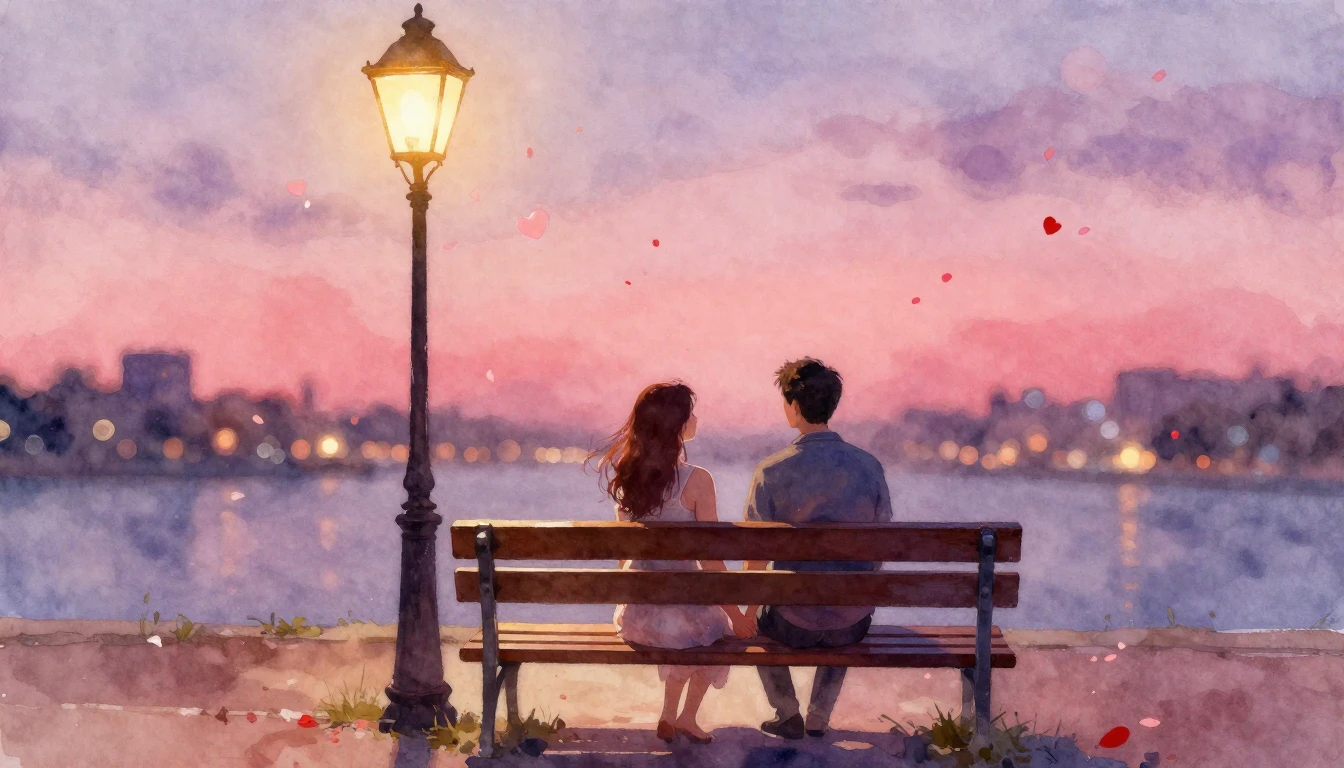 A romantic and emotional watercolor painting illustrating a ...