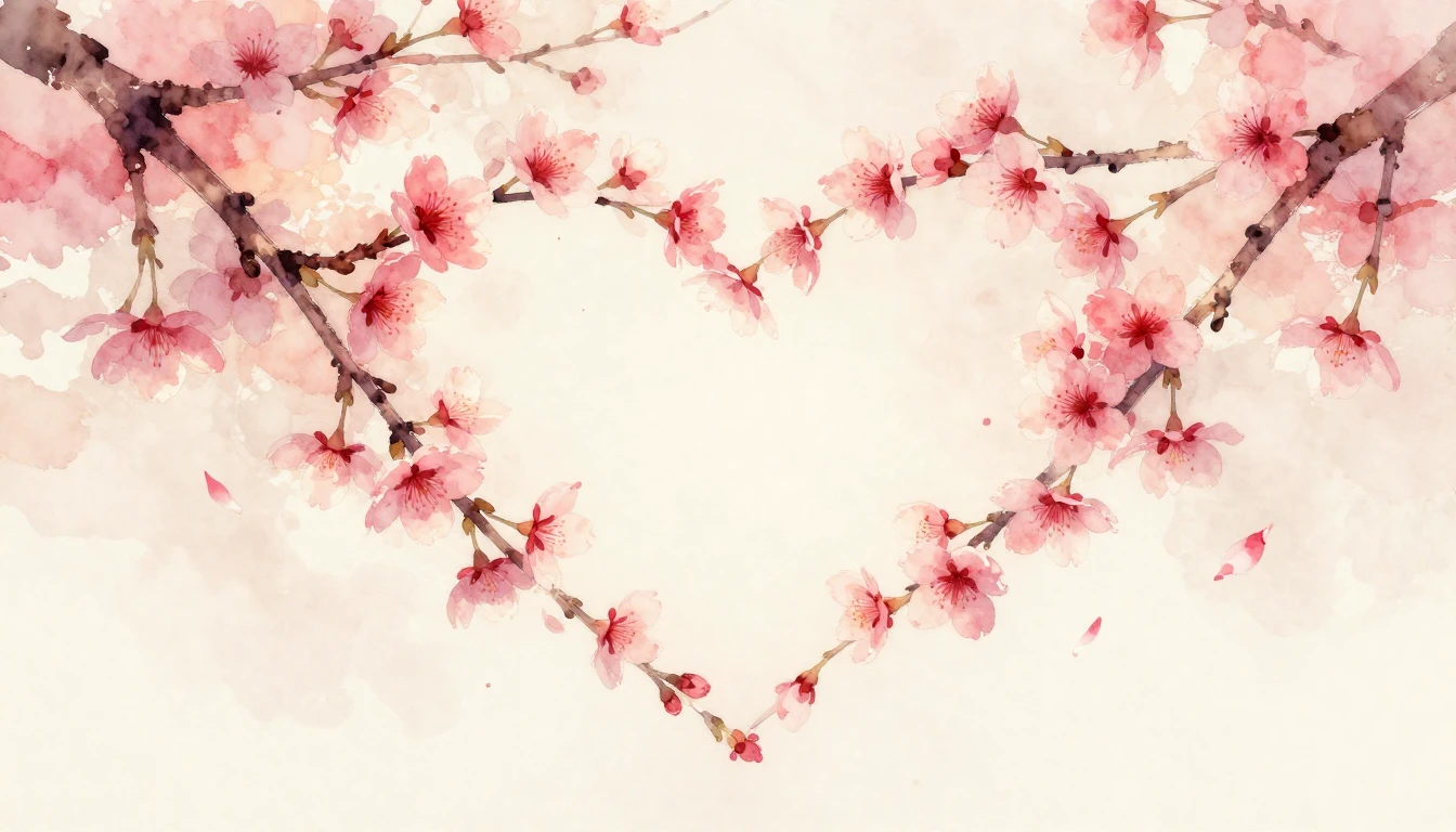 A delicate watercolor painting of two intertwined cherry blo...