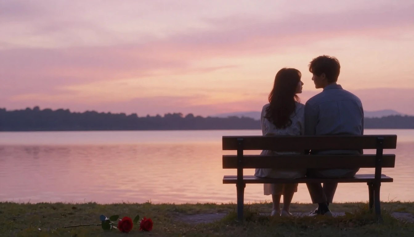 A soft and dreamy romantic scene featuring a silhouette of a...