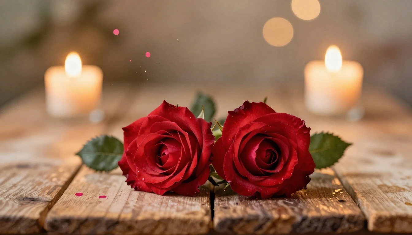 A soft watercolor painting of two delicate red roses intertw...