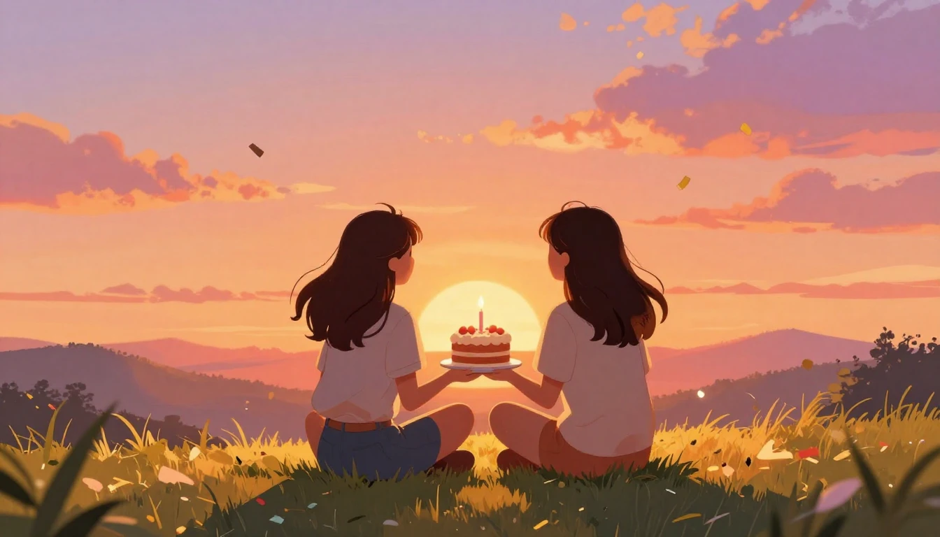 A heartwarming digital art illustration showing two friends ...