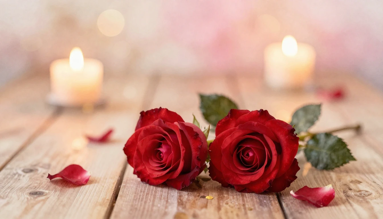 A soft watercolor painting of two delicate red roses intertw...