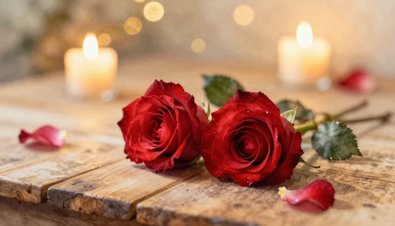 A soft watercolor painting of two elegant red roses intertwi...