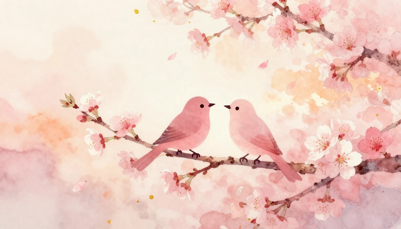 A delicate watercolor painting depicting two stylized silhou...