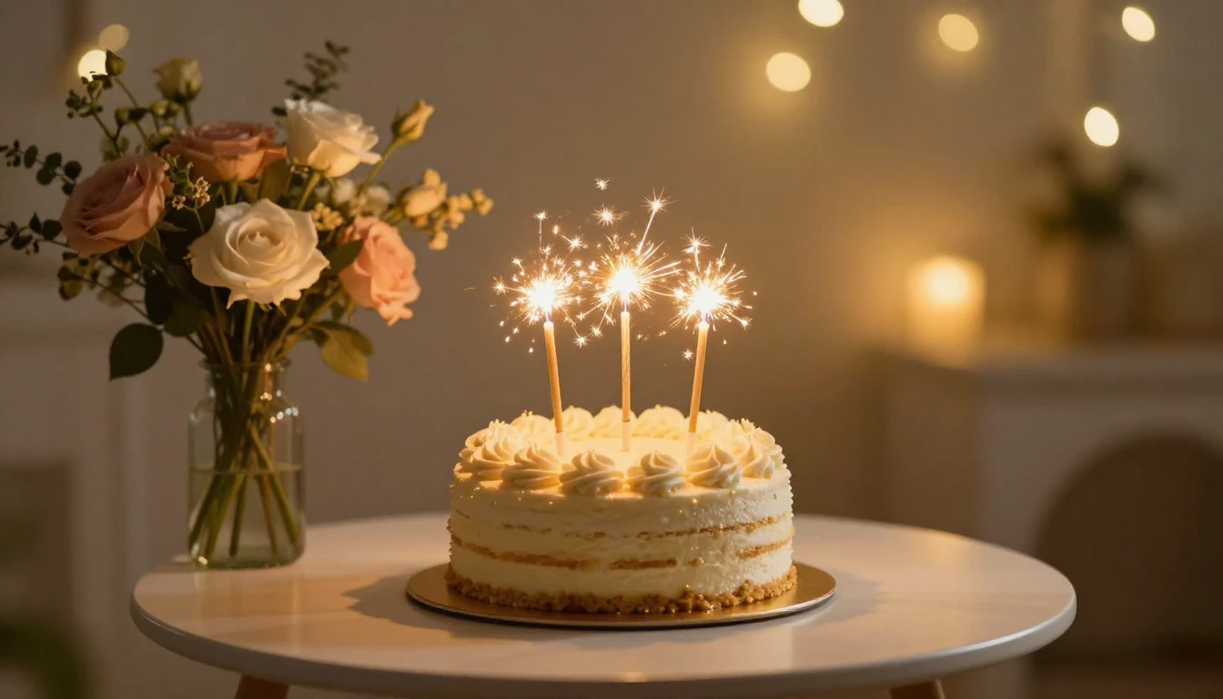 A romantic birthday setting, a small round table with a beau...