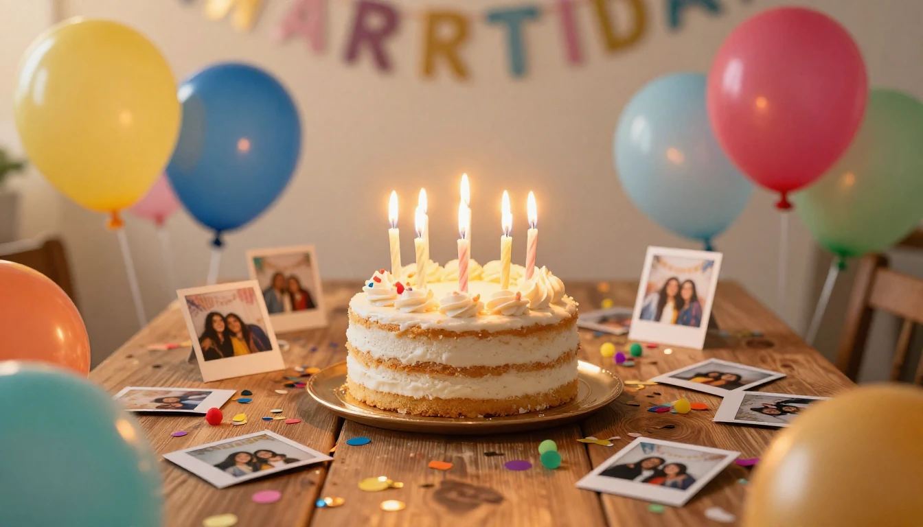 A vibrant and joyful birthday celebration scene. A beautiful...