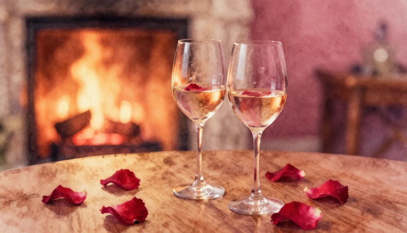 A soft watercolor painting of two elegant wine glasses on a ...