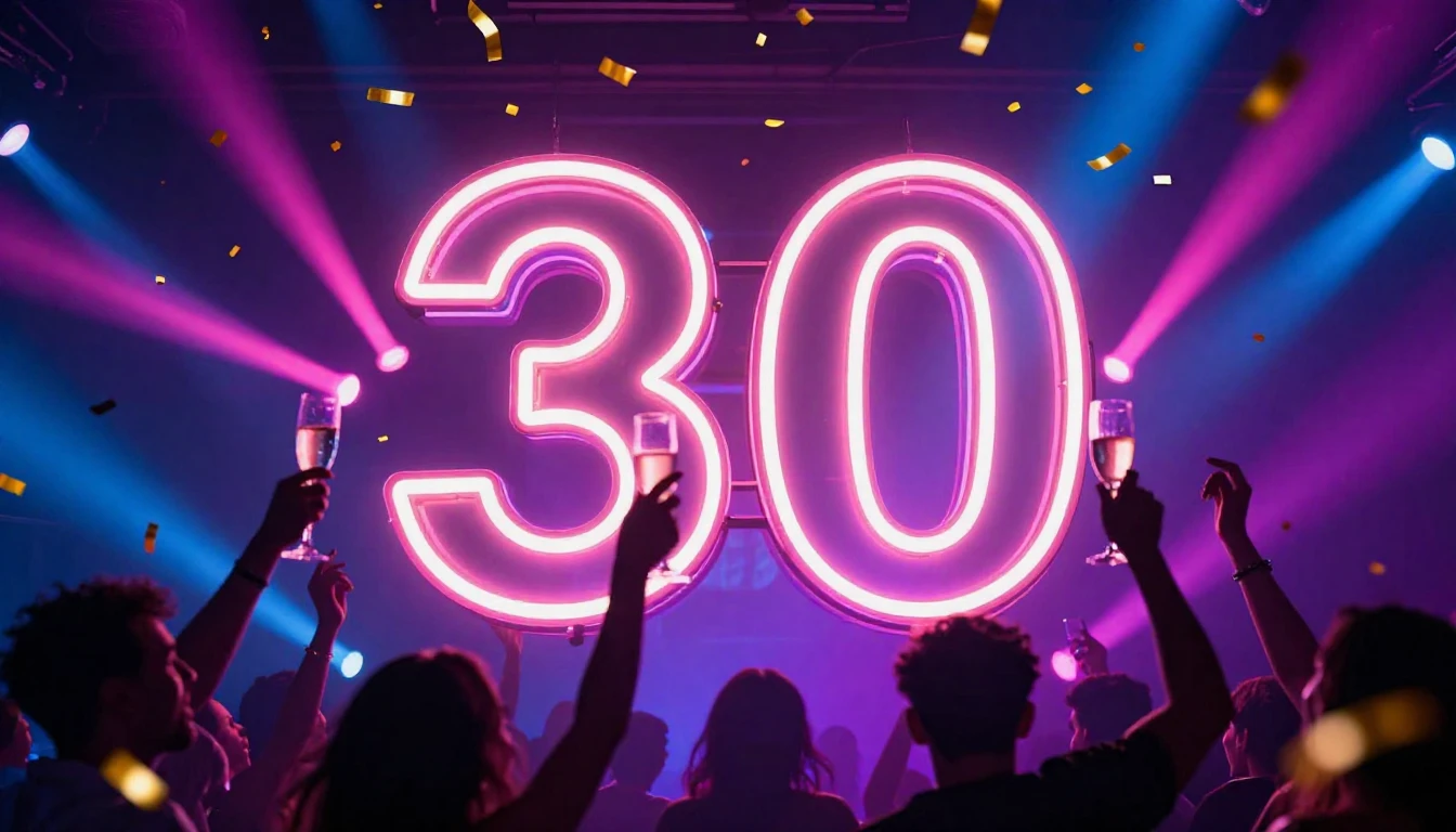 A vibrant and celebratory album cover design featuring a lar...