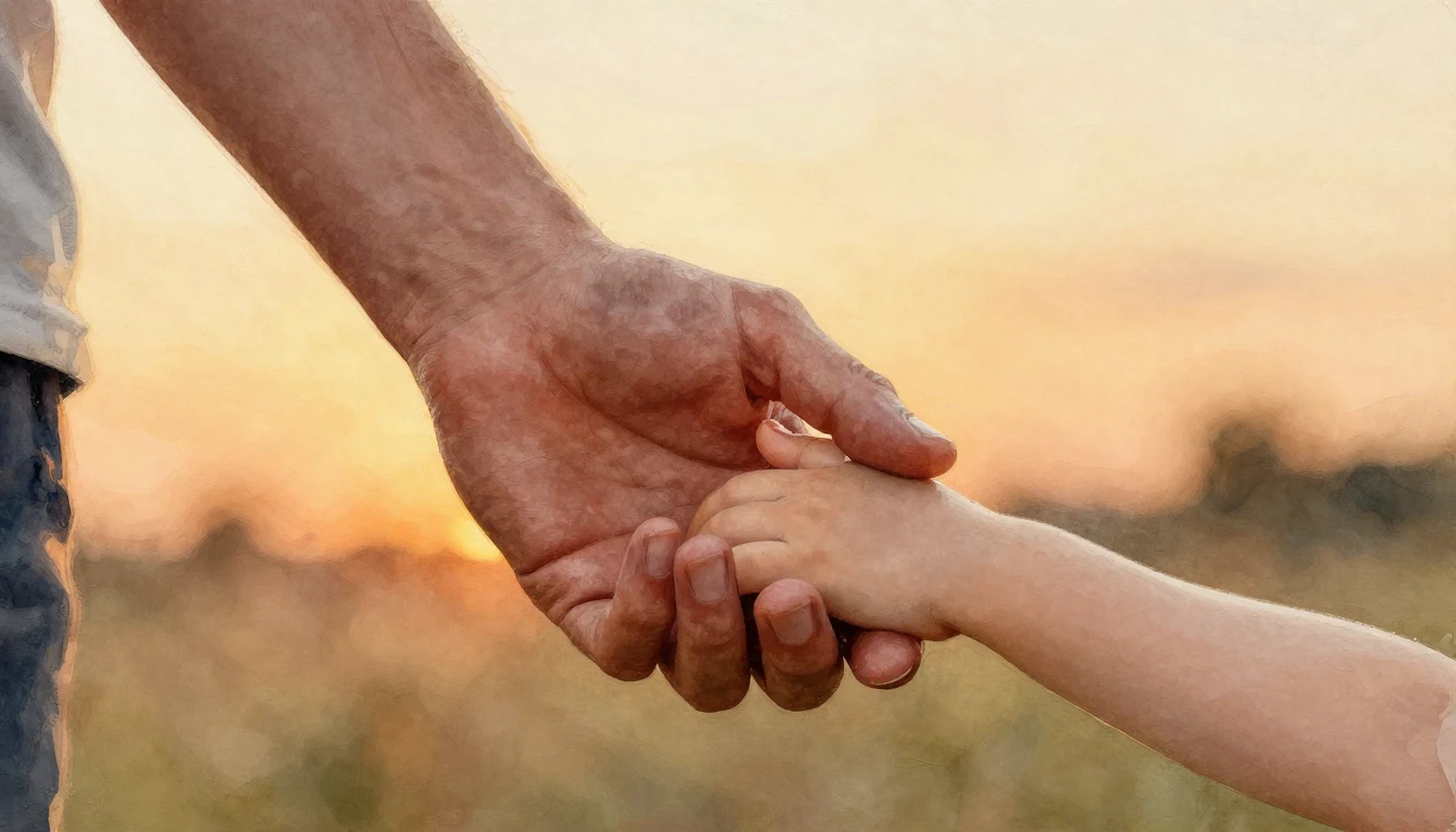 A heartwarming watercolor painting depicting a close-up of a...