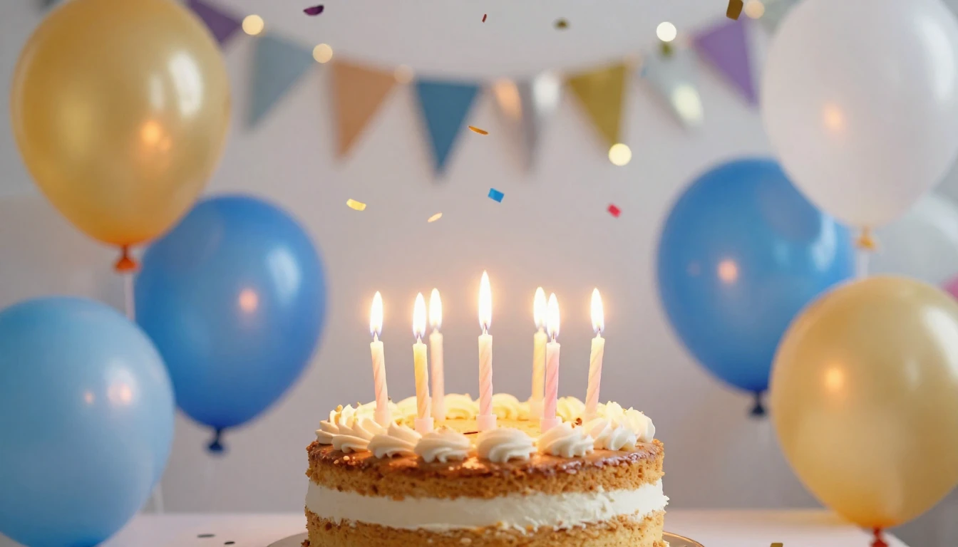 A vibrant and festive birthday scene featuring a delicious c...