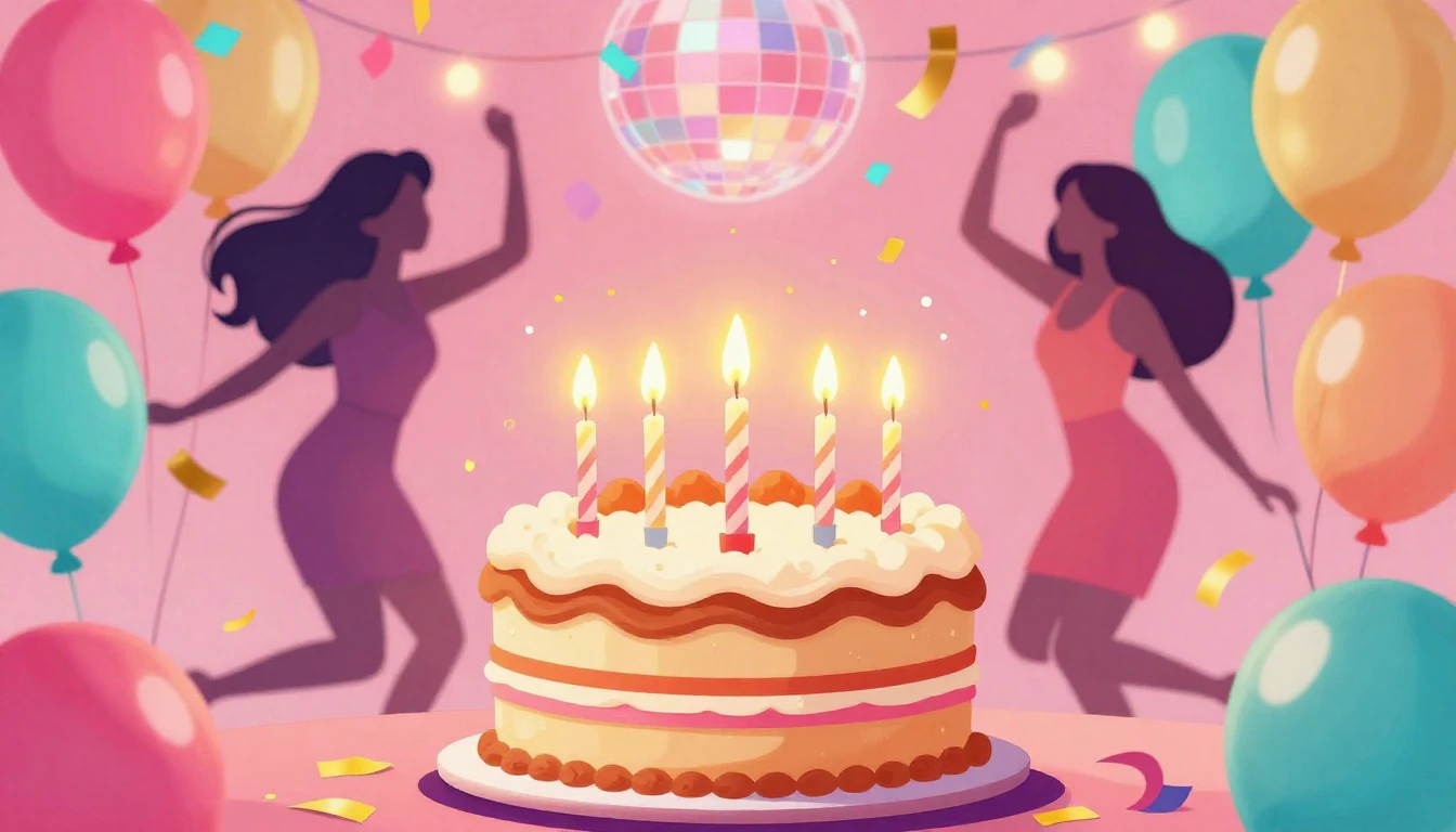 A vibrant and festive illustration celebrating a birthday. I...
