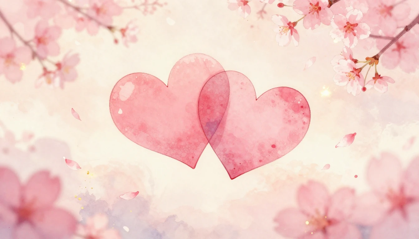 A delicate watercolor painting of two stylized hearts intert...