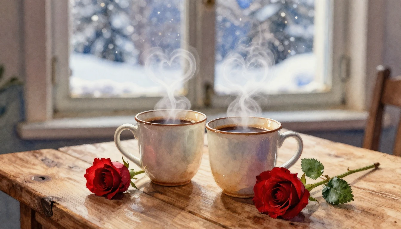 A romantic and cozy composition in watercolor style. Close-u...