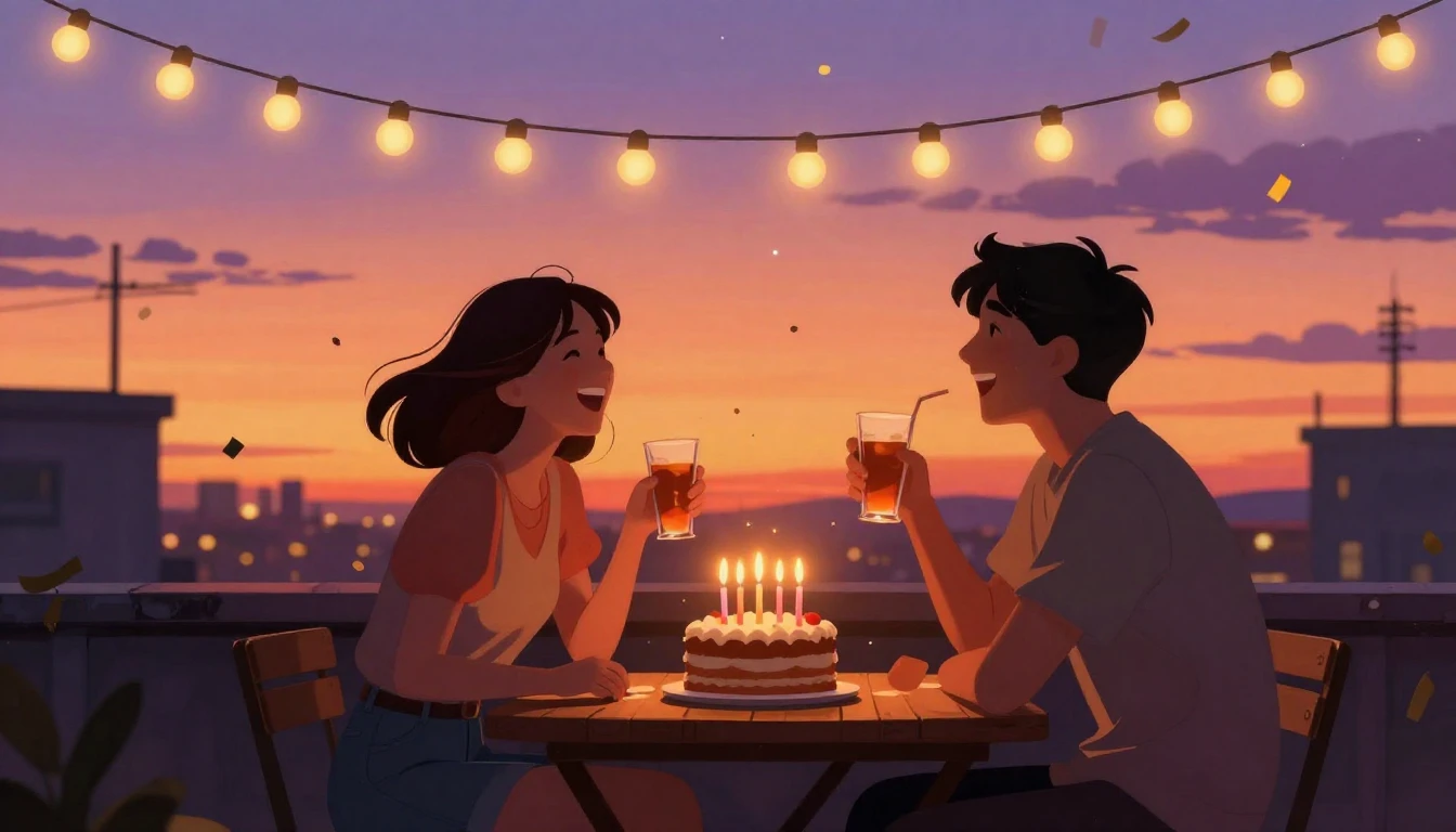 A heartwarming and vibrant illustration of a birthday celebr...