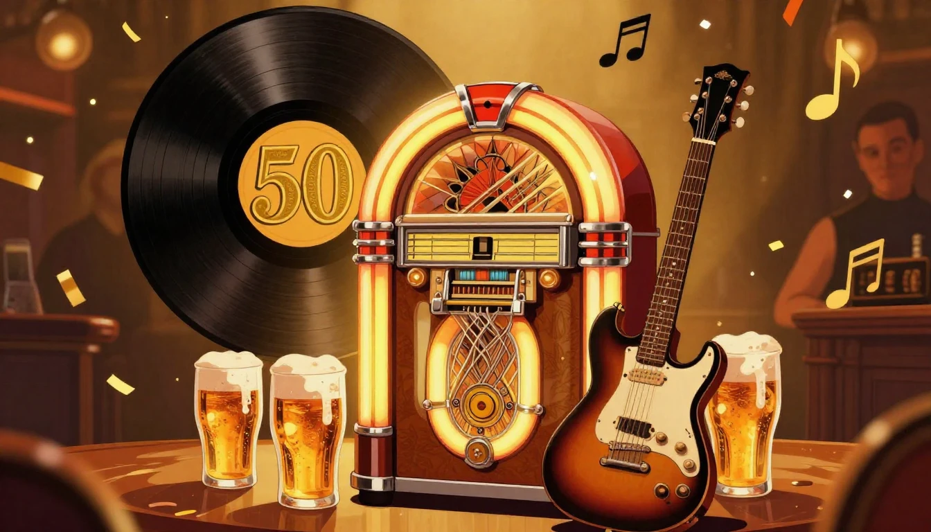 A vibrant and celebratory vintage-style illustration for a 5...