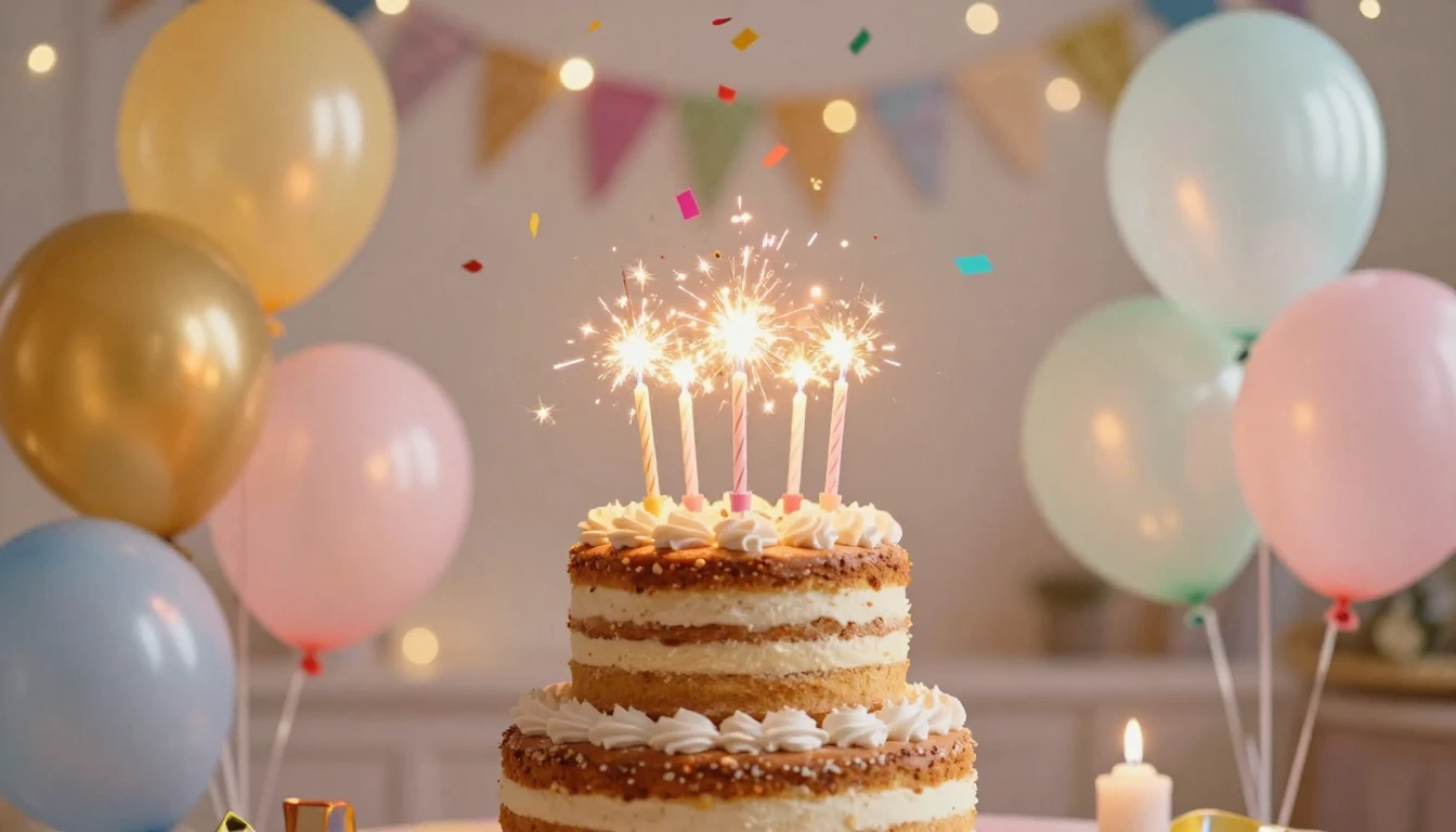 A vibrant and celebratory birthday composition featuring a d...