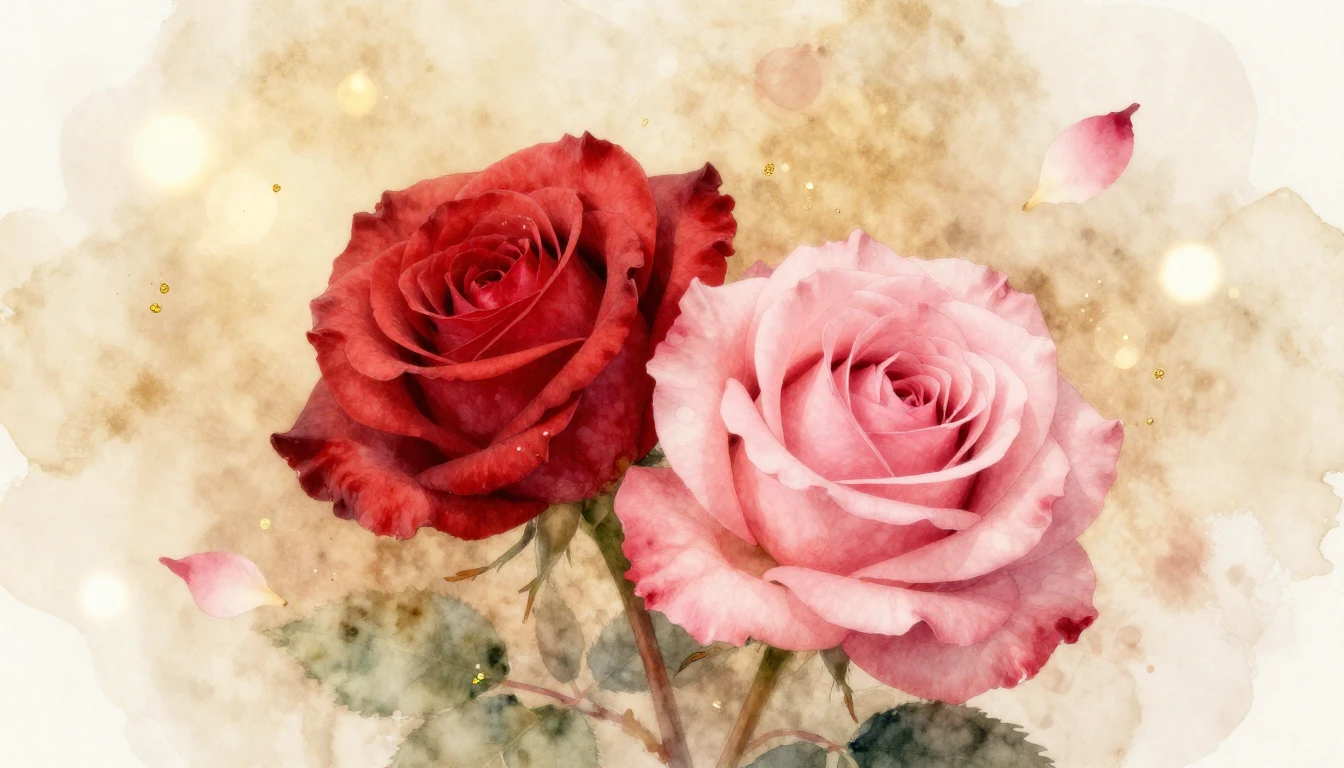 A beautiful and delicate watercolor painting of two intertwi...