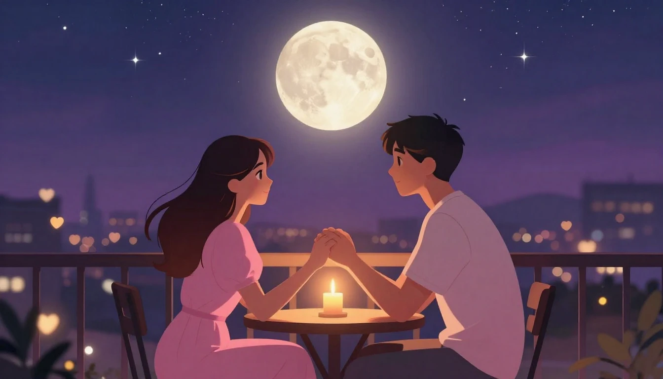 A romantic and dreamy illustration of a couple holding hands...