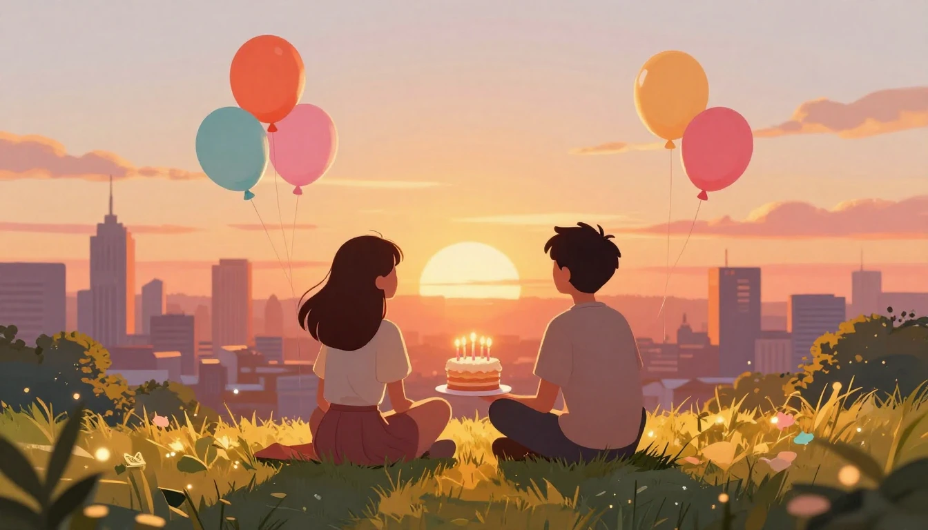 A heartwarming digital illustration of two friends sitting s...