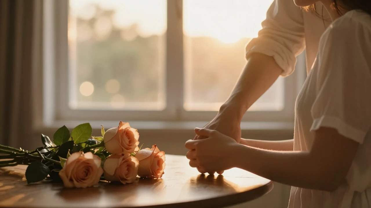 A tender and romantic cinematic scene of a loving couple hol...
