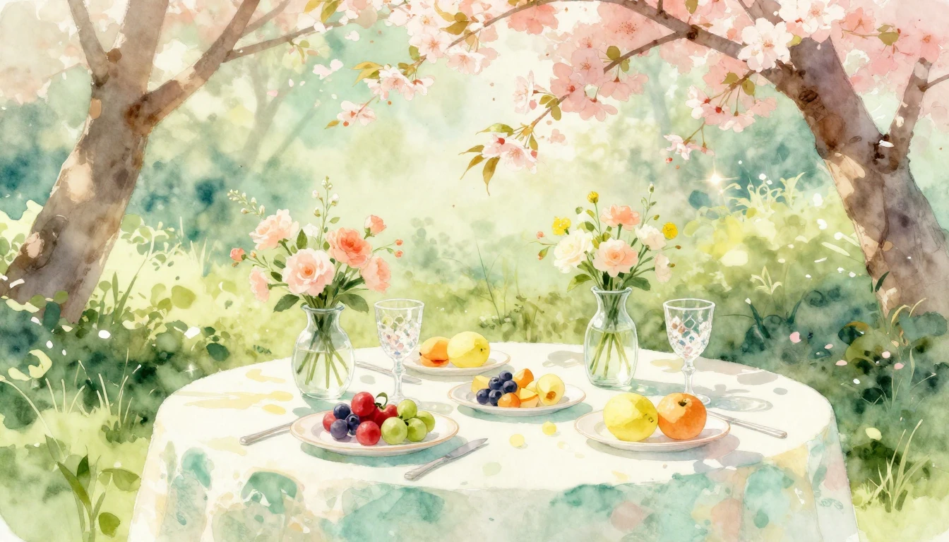 A beautiful watercolor painting of a sun-drenched outdoor br...
