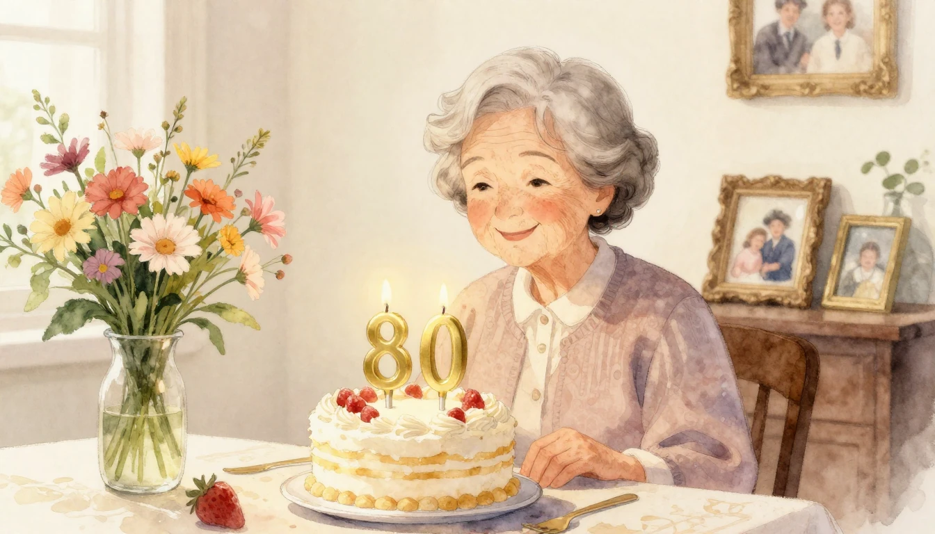 A heartwarming watercolor painting of an elegant elderly gra...