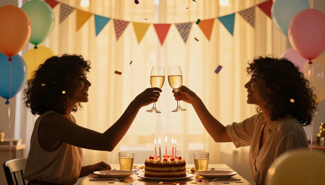 A festive and vibrant birthday celebration scene focusing on...