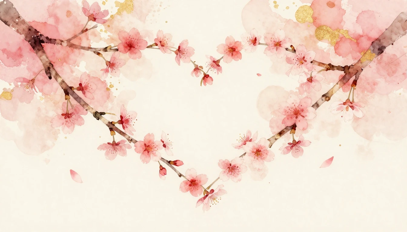 A delicate watercolor painting of two intertwined cherry blo...