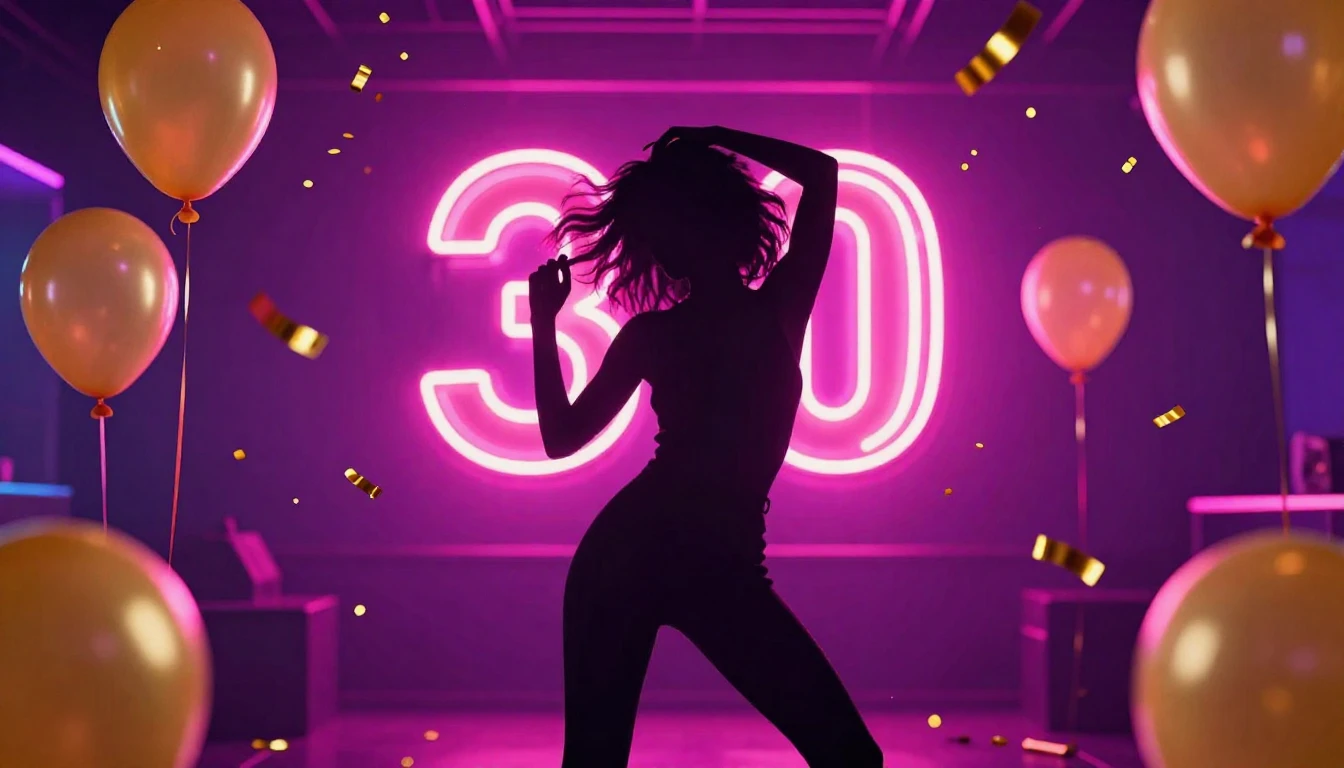 A vibrant and celebratory album cover featuring a stylish si...