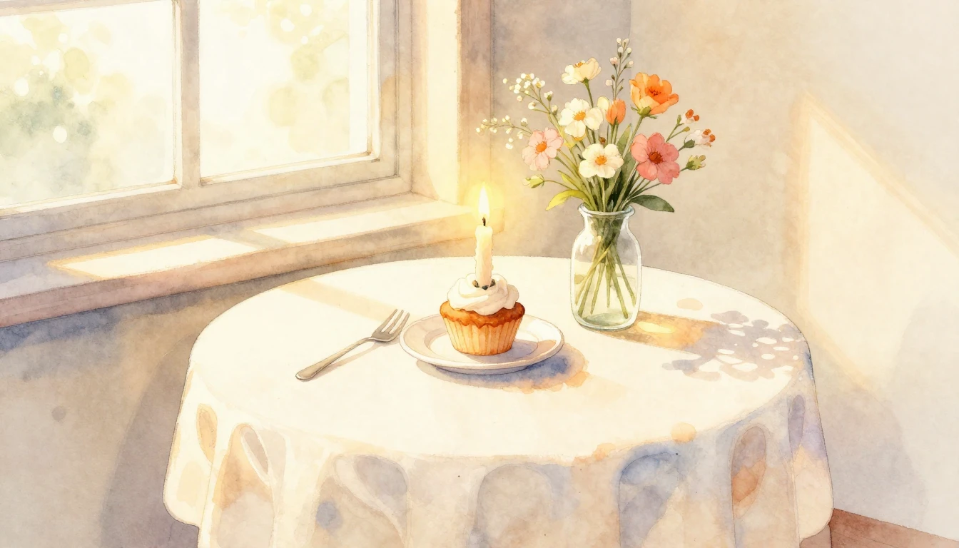 A soft watercolor illustration of a small, elegantly decorat...