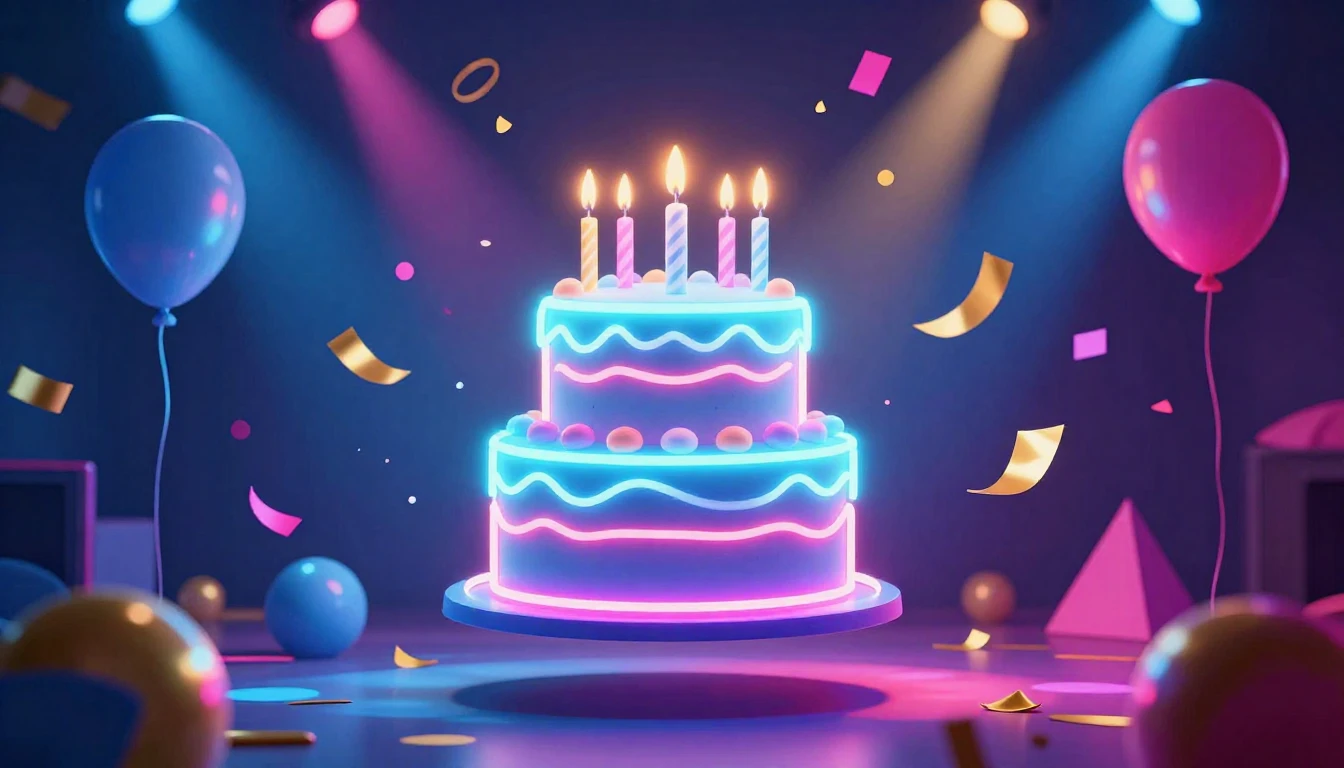 A vibrant and energetic birthday celebration scene featuring...