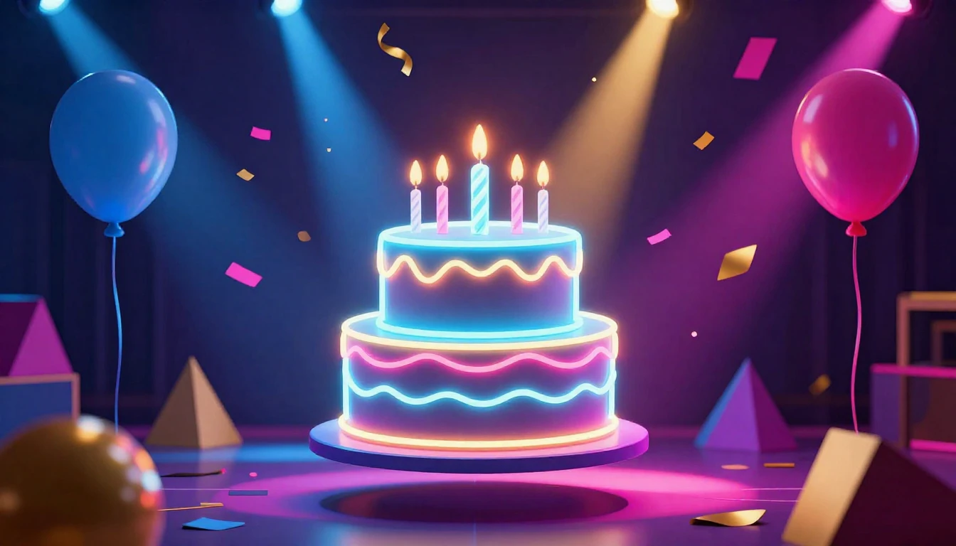 A vibrant and energetic birthday celebration scene featuring...
